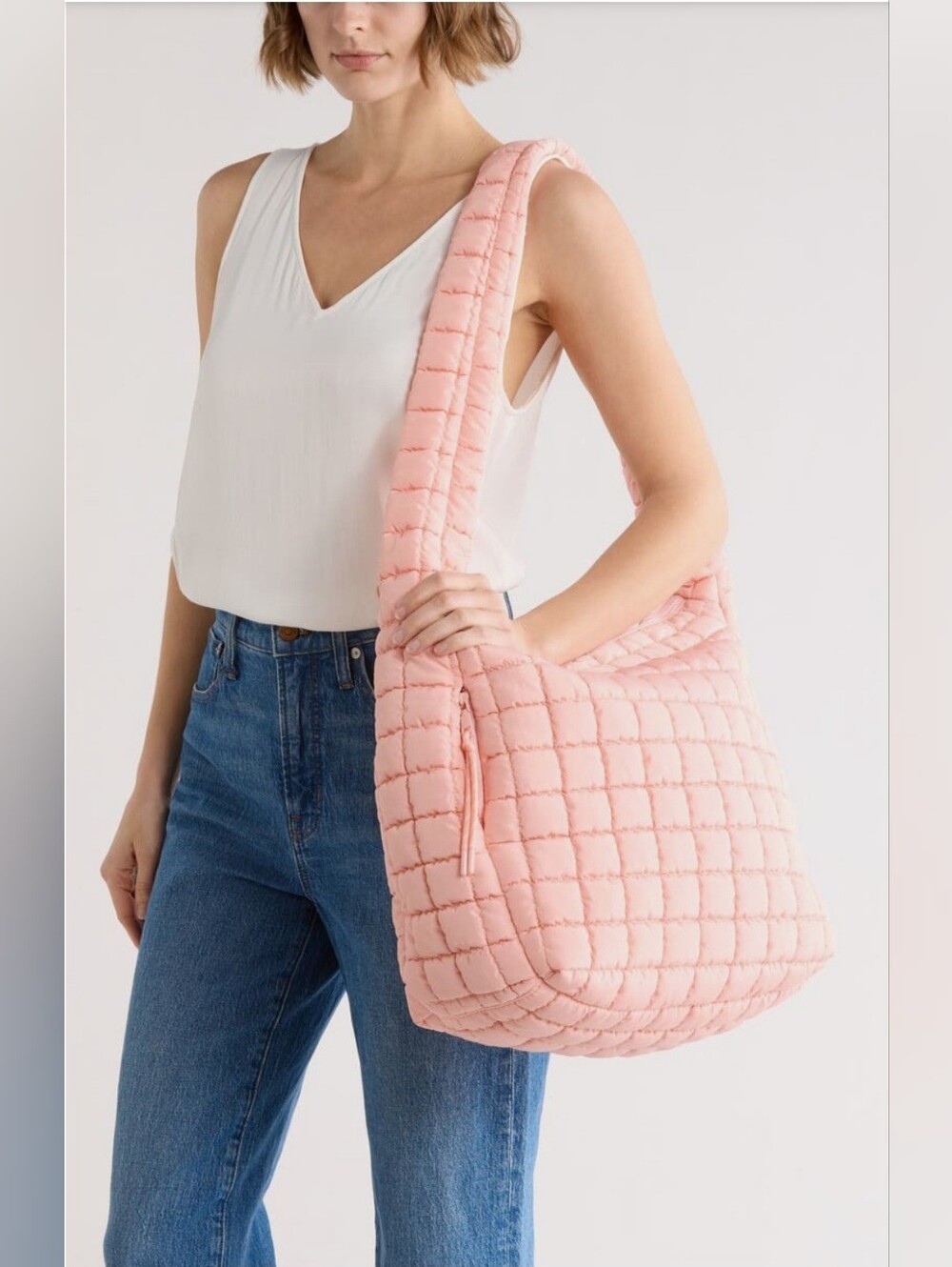 Urban Expressions Oversized Quilt Shoulder Hobo Bag - Black Or Blush, NWT - Picture 3 of 10